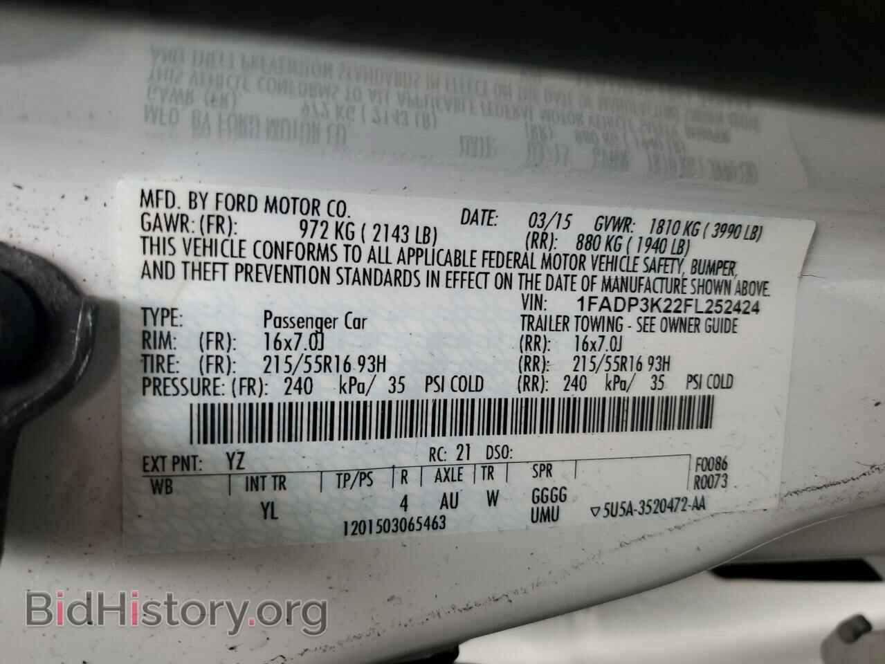 2015 FORD FOCUS - VIN: 1FADP3K22FL252424 - Фото 12