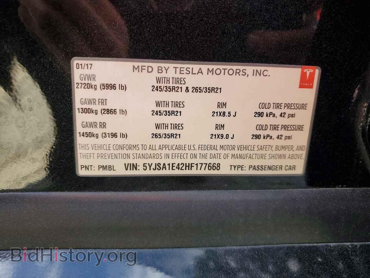 2017 TESLA MODEL S - VIN: 5YJSA1E42HF177668 - Фото 13