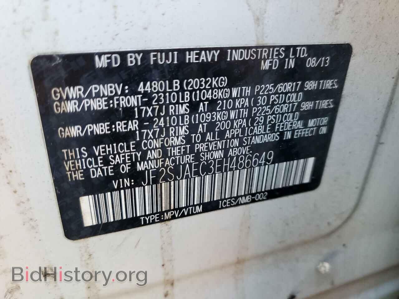2014 SUBARU FORESTER - VIN: JF2SJAEC3EH486649 - Фото 13