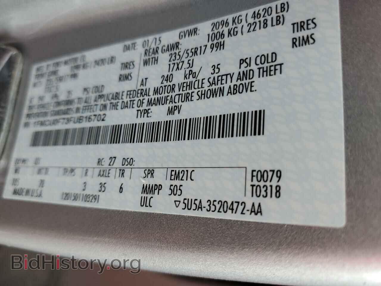 2015 FORD ESCAPE - VIN: 1FMCU0F73FUB16702 - Photo 12