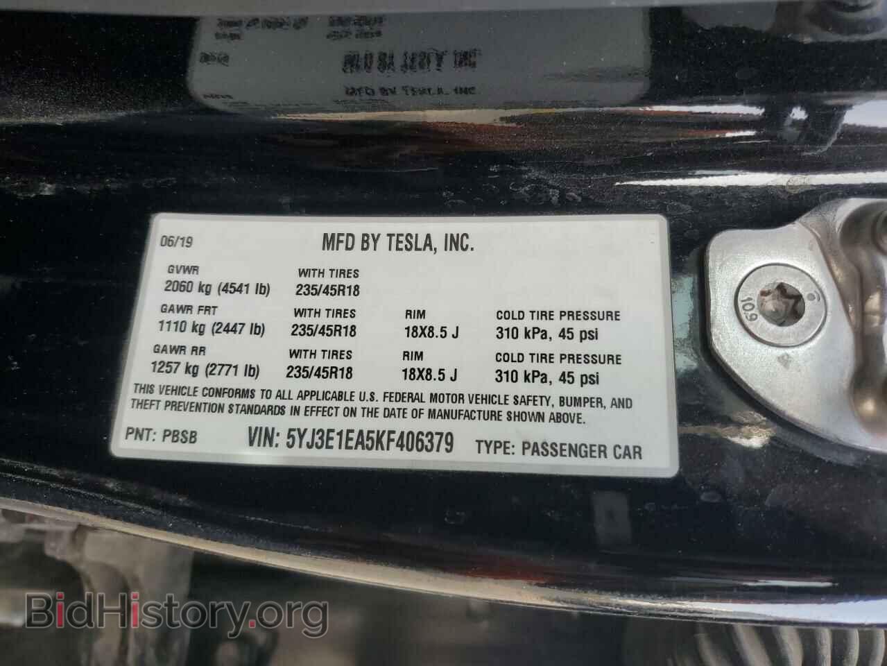 2019 TESLA MODEL 3 - VIN: 5YJ3E1EA5KF406379 - Фото 13