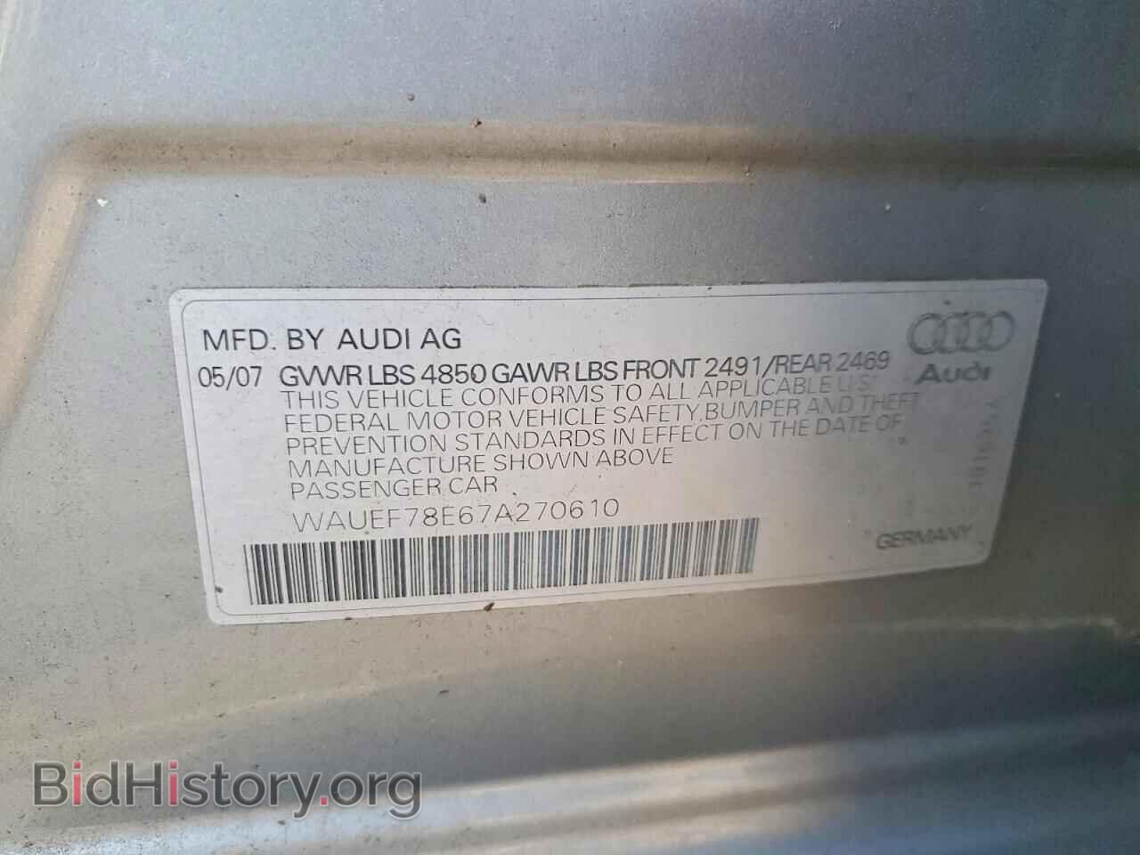 2007 AUDI A4 - VIN: WAUEF78E67A270610 - Фото 12