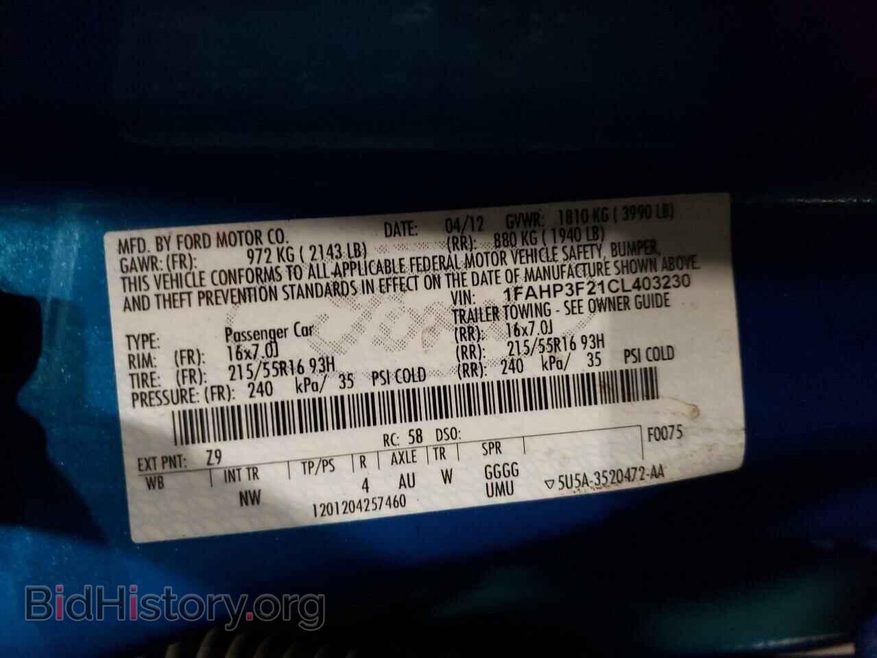 2012 FORD FOCUS - VIN: 1FAHP3F21CL403230 - Фото 12