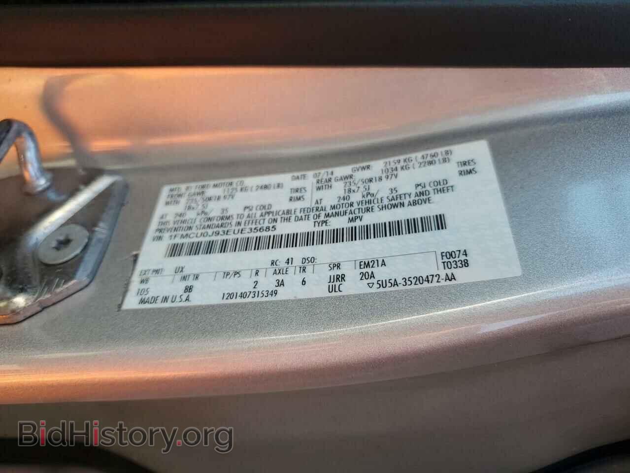 2014 FORD ESCAPE - VIN: 1FMCU0J93EUE35685 - Фото 13
