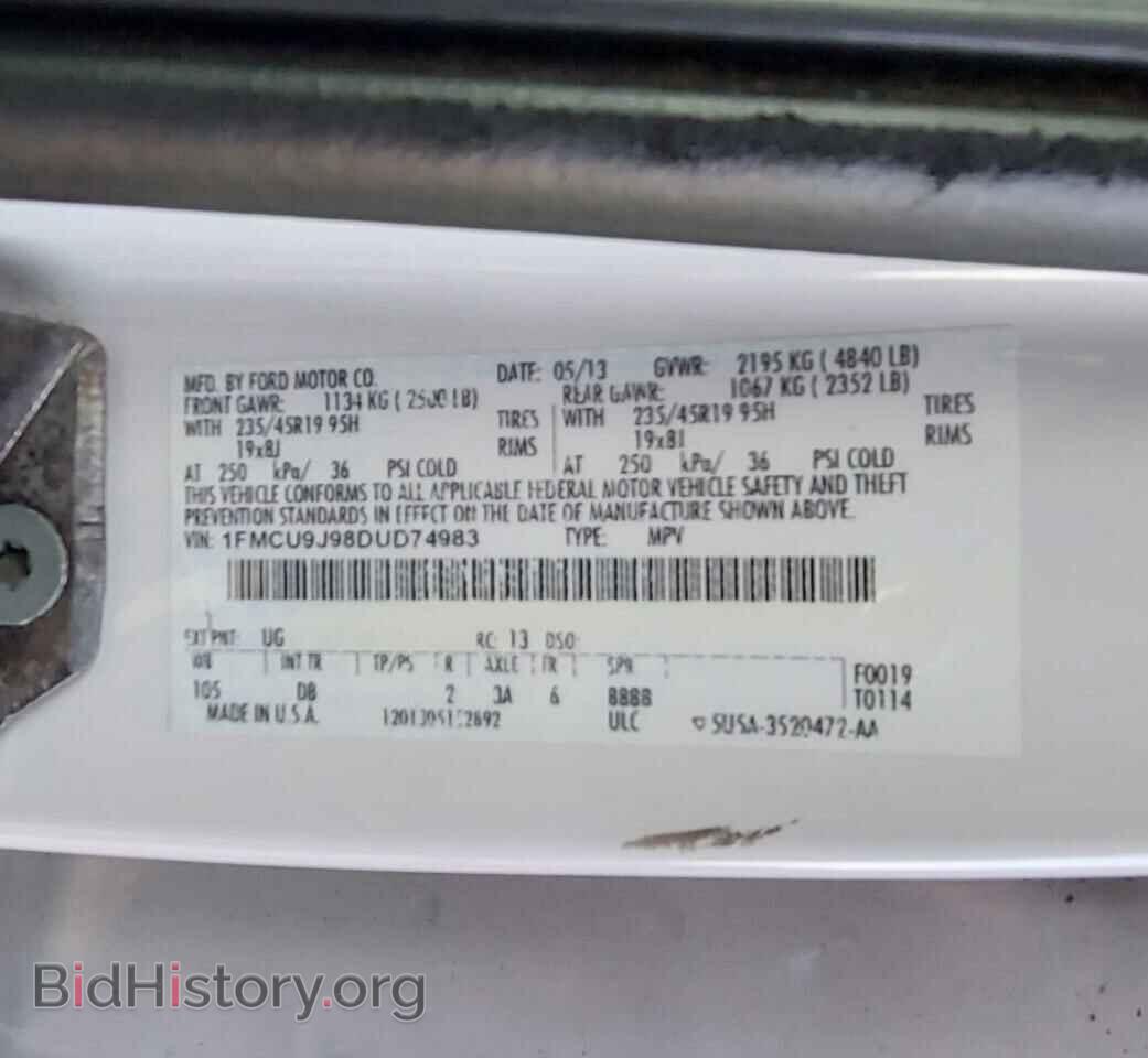 2013 FORD ESCAPE - VIN: 1FMCU9J98DUD74983 - Фото 10