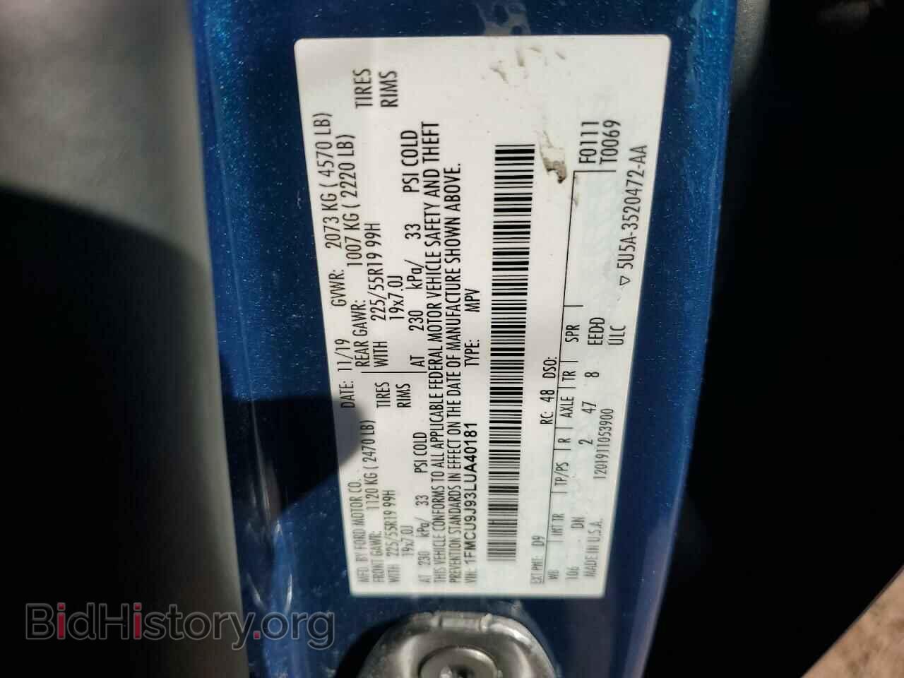 2020 FORD ESCAPE - VIN: 1FMCU9J93LUA40181 - Фото 12