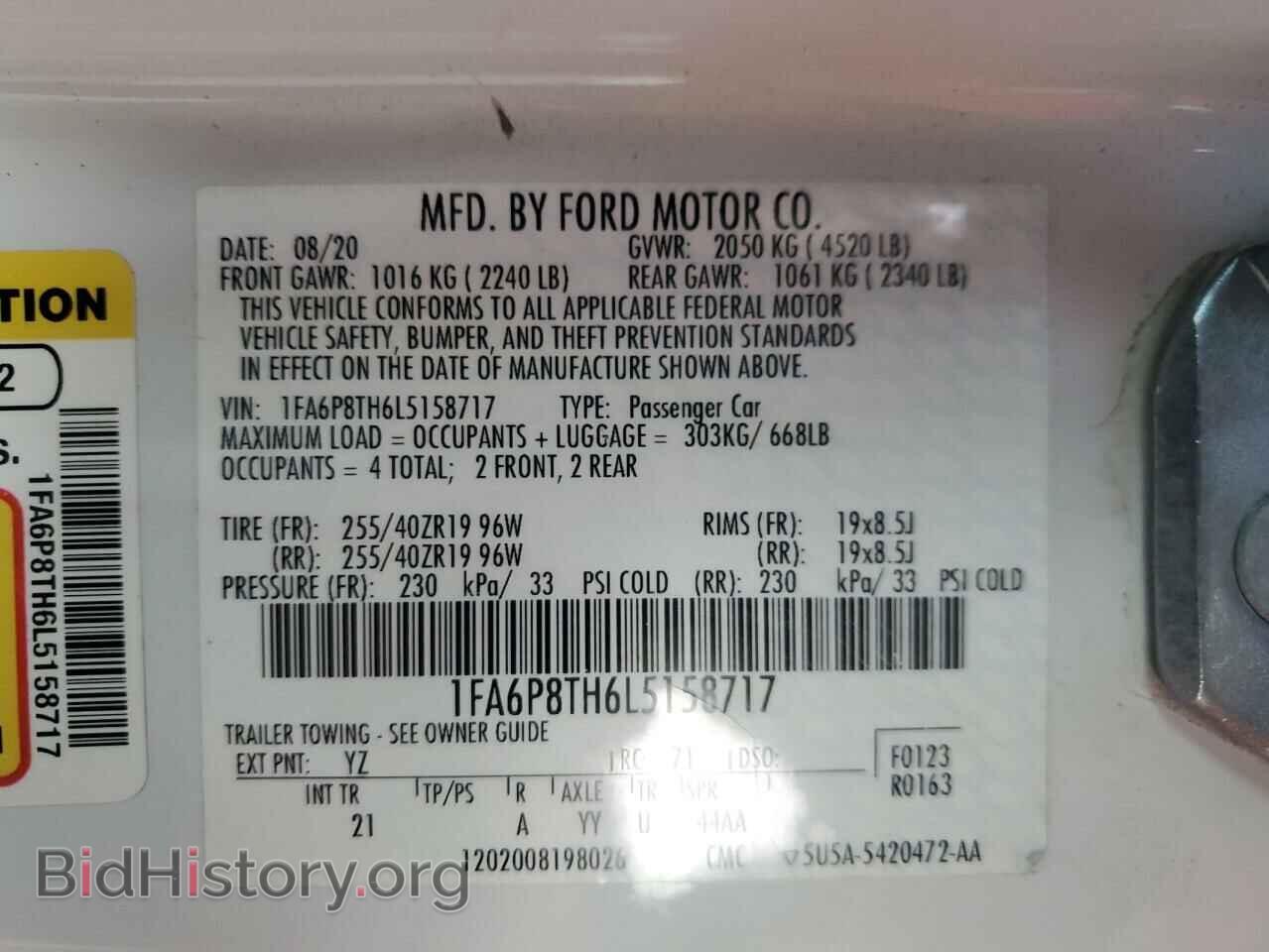 2020 FORD ALL Models - VIN: 1FA6P8TH6L5158717 - Фото 12