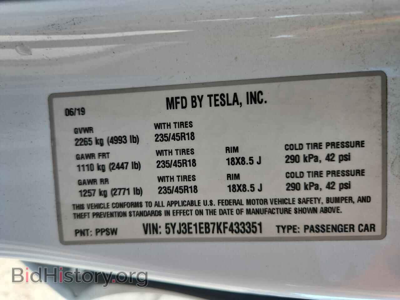 2019 TESLA MODEL 3 - VIN: 5YJ3E1EB7KF433351 - Фото 13
