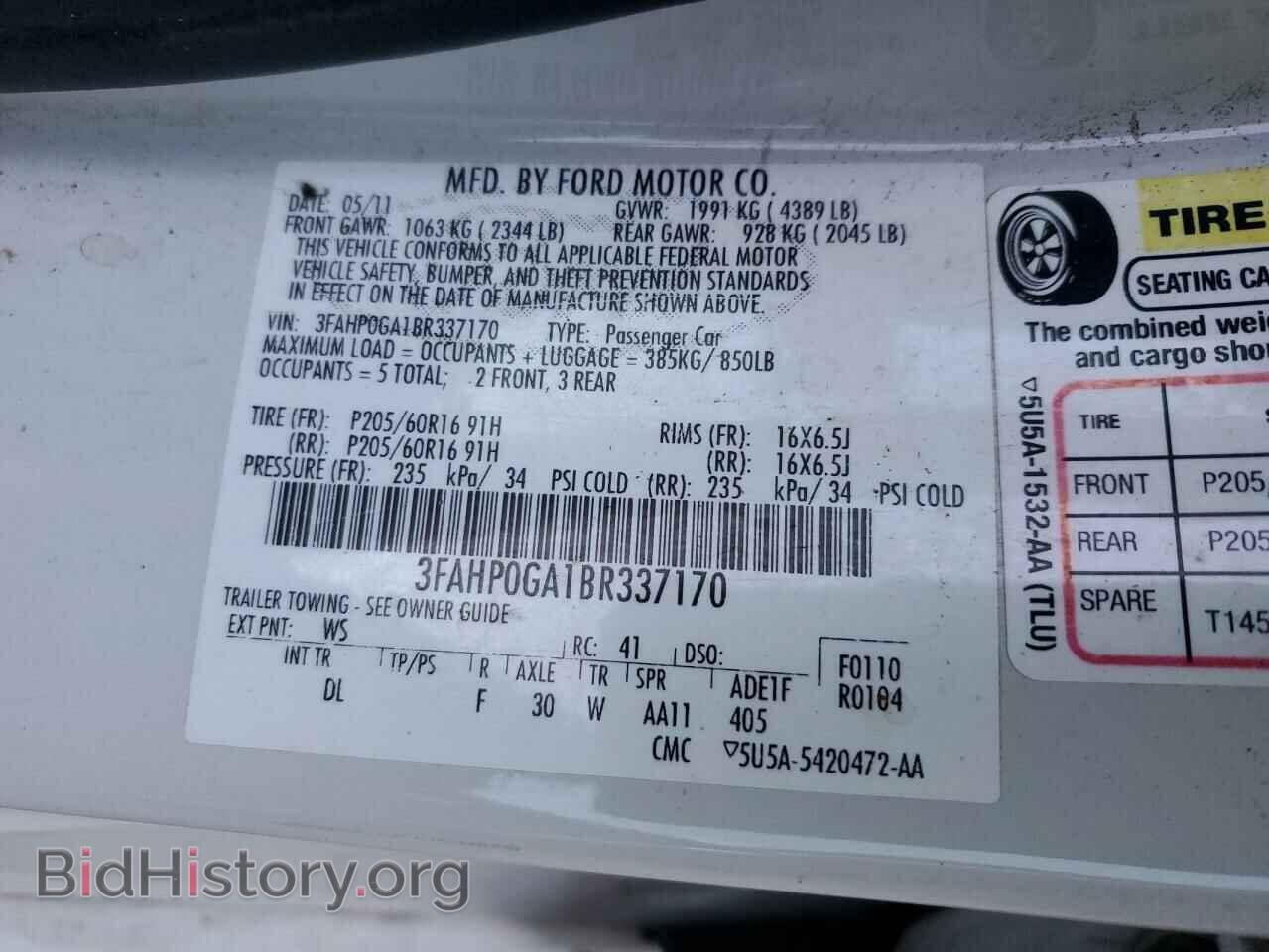 2011 FORD ALL Models - VIN: 3FAHP0GA1BR337170 - Фото 12