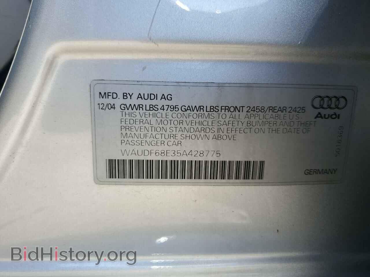2005 AUDI A4 - VIN: WAUDF68E35A428775 - Фото 12