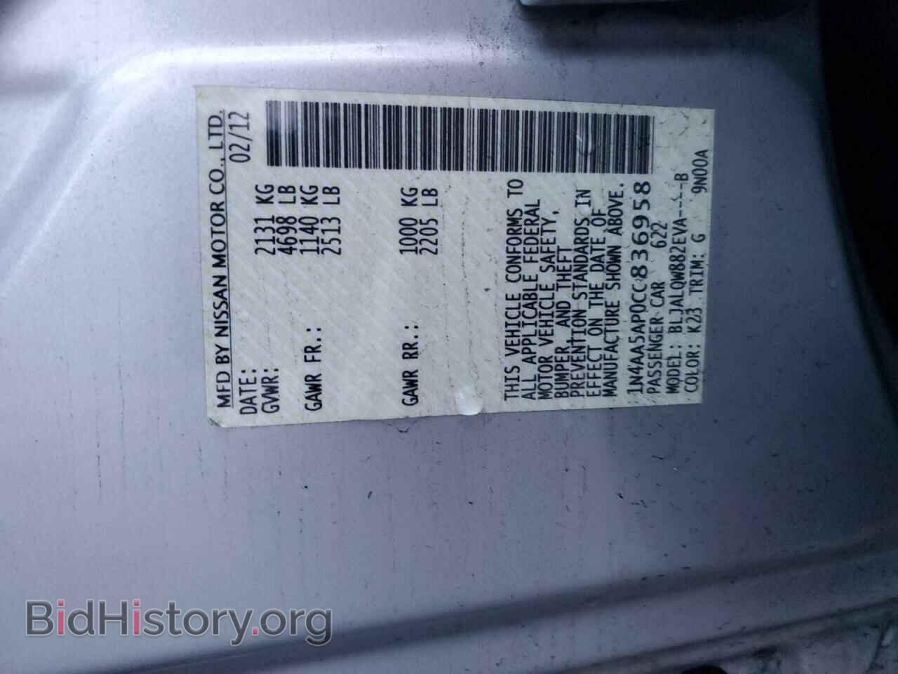 2012 NISSAN MAXIMA - VIN: 1N4AA5AP0CC836958 - Фото 13