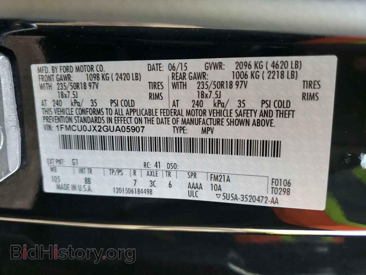 2016 FORD ESCAPE - VIN: 1FMCU0JX2GUA05907 - Фото 13