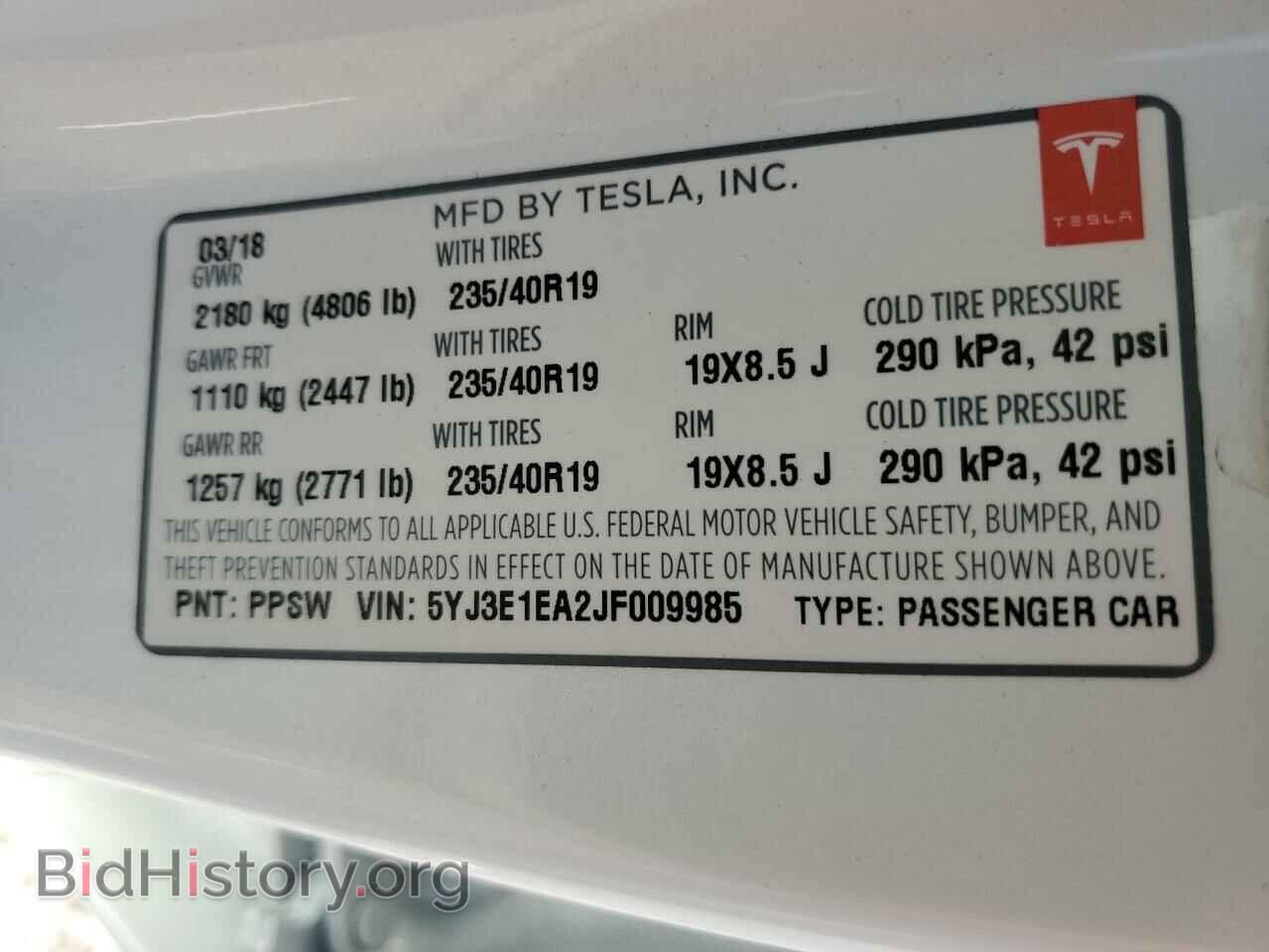 2018 TESLA MODEL 3 - VIN: 5YJ3E1EA2JF009985 - Фото 12