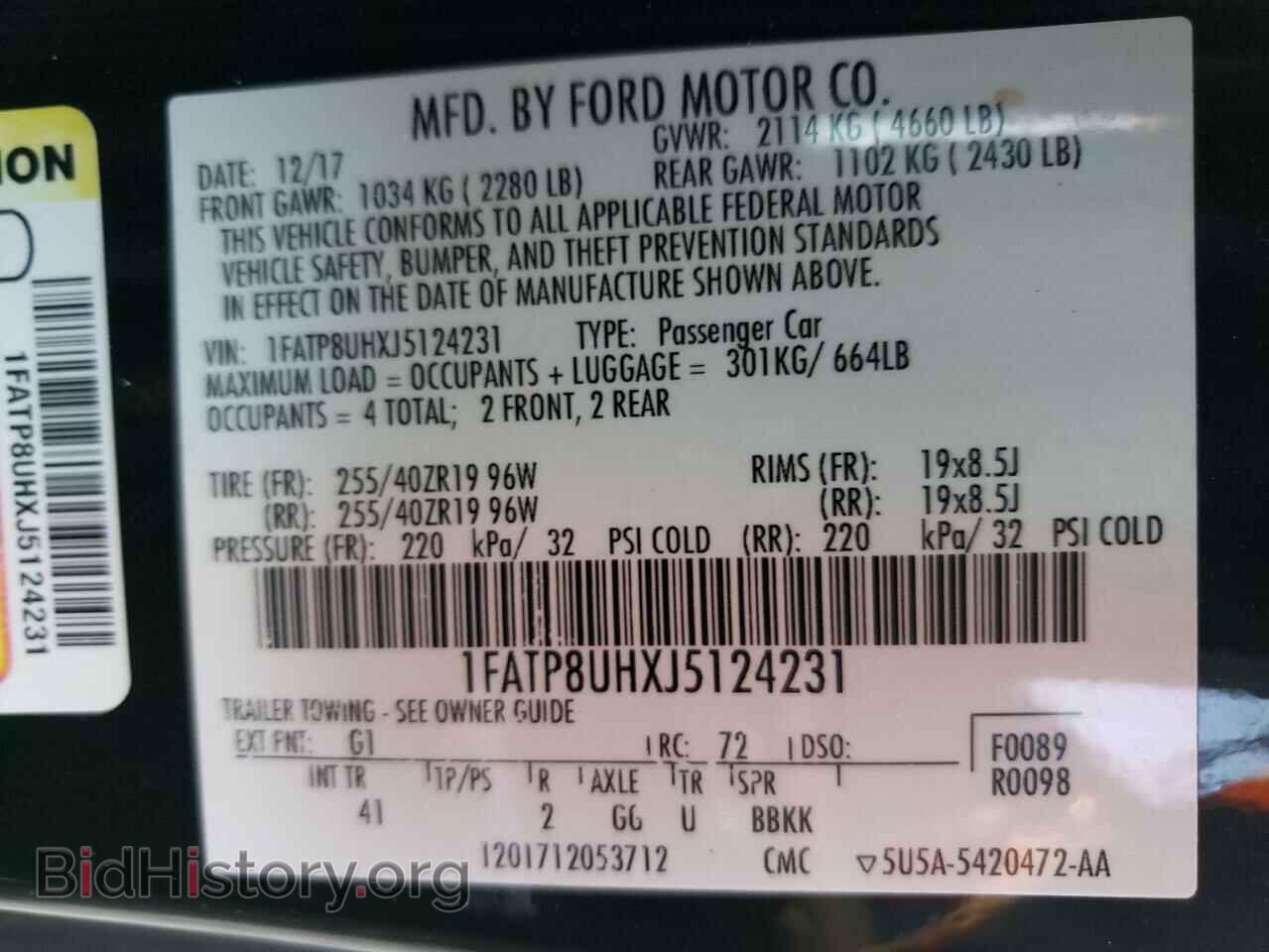 2018 FORD ALL Models - VIN: 1FATP8UHXJ5124231 - Photo 12