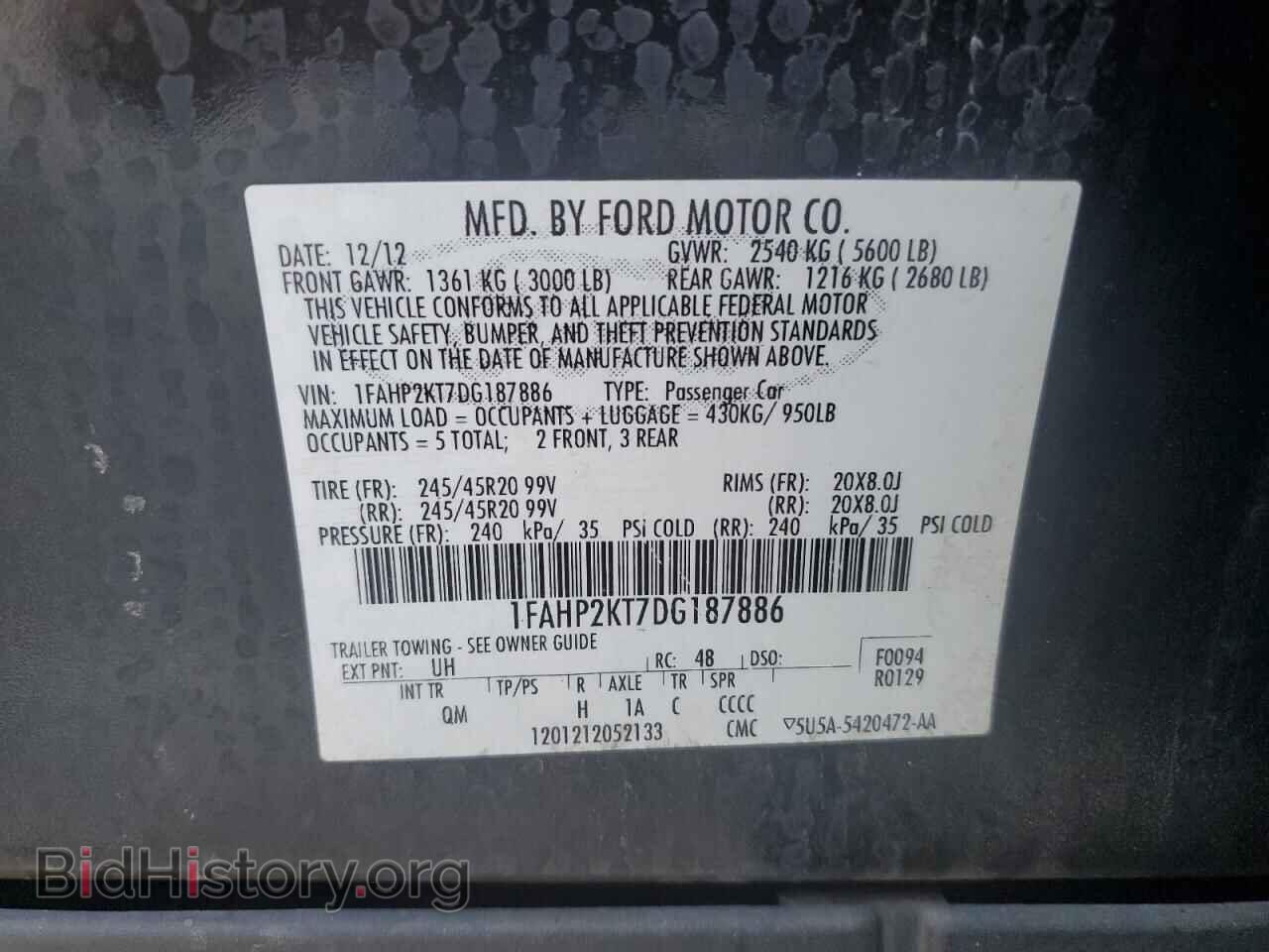 2013 FORD TAURUS - VIN: 1FAHP2KT7DG187886 - Фото 13