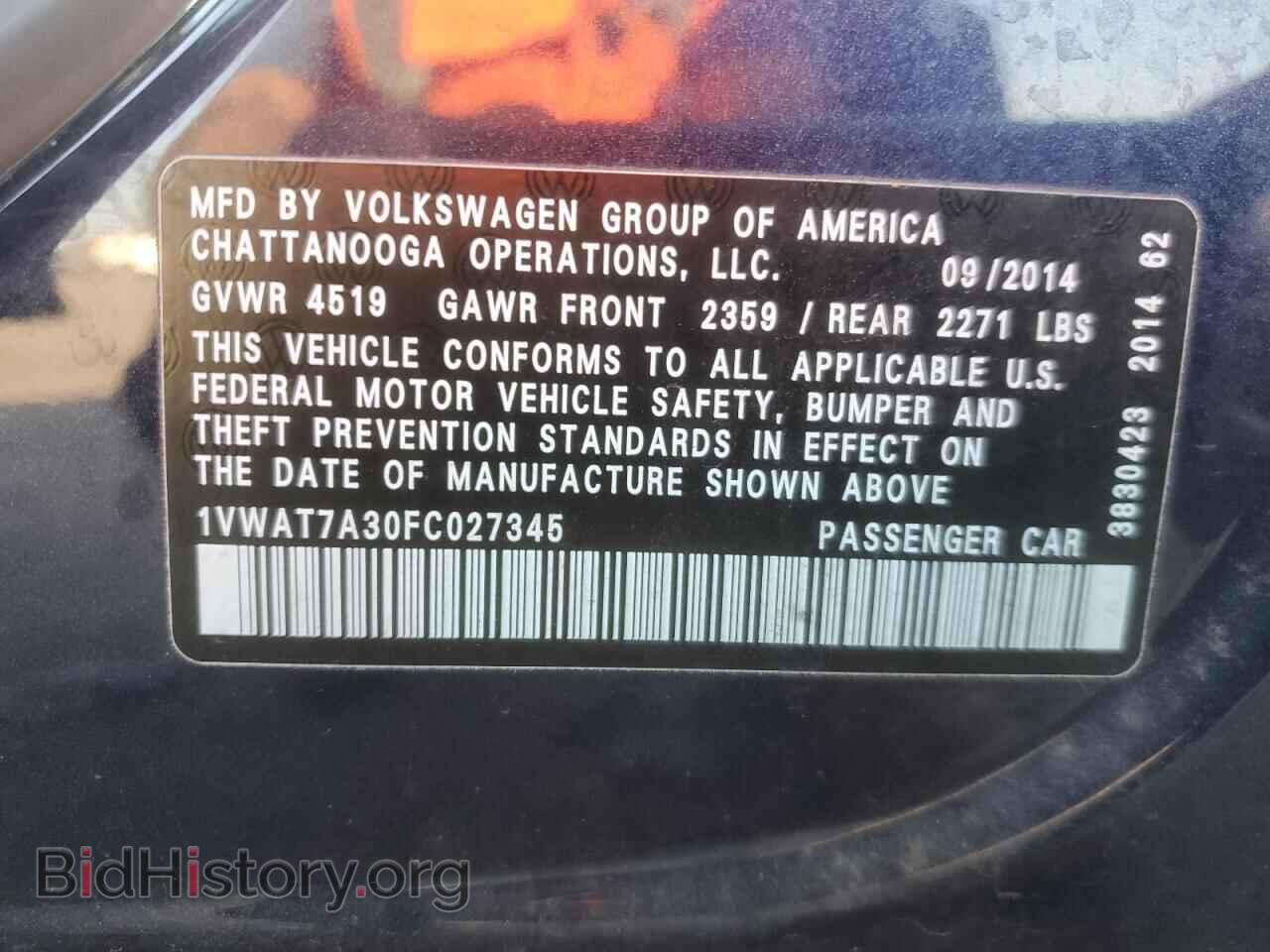2015 VOLKSWAGEN PASSAT - VIN: 1VWAT7A30FC027345 - Фото 12