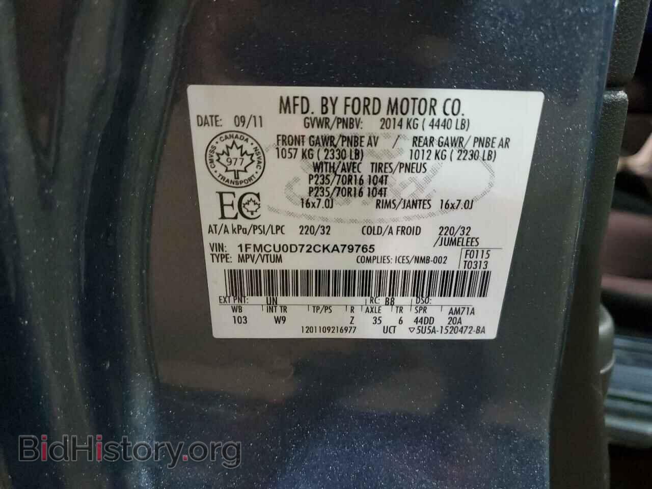 2012 FORD ESCAPE - VIN: 1FMCU0D72CKA79765 - Фото 14