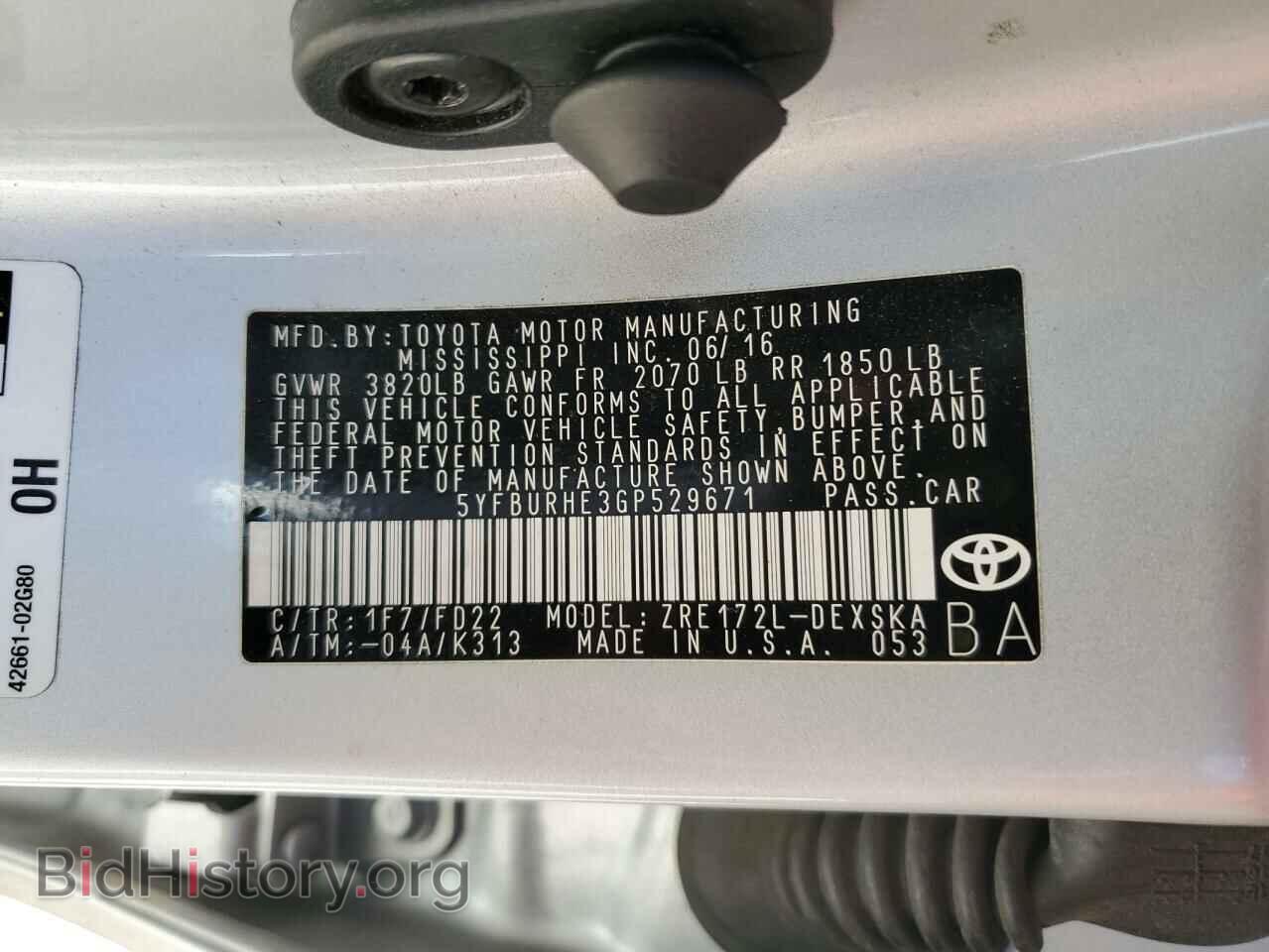 2016 TOYOTA COROLLA - VIN: 5YFBURHE3GP529671 - Фото 13