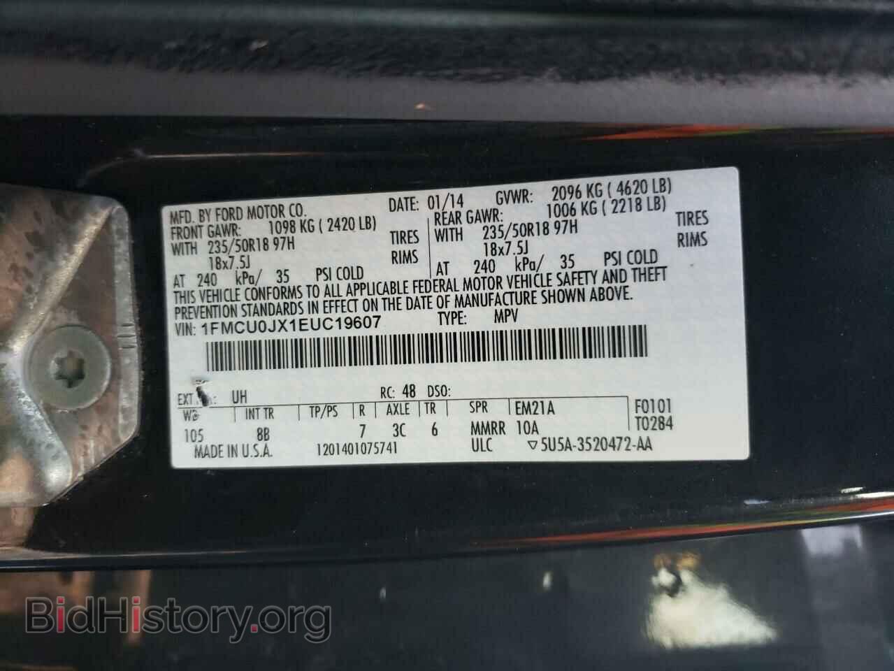 2014 FORD ESCAPE - VIN: 1FMCU0JX1EUC19607 - Фото 12