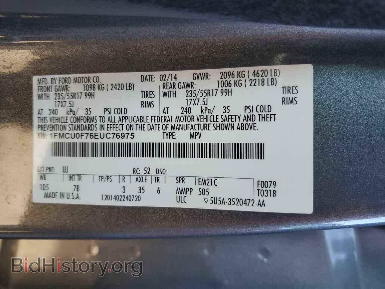 2014 FORD ESCAPE - VIN: 1FMCU0F76EUC76975 - Photo 13