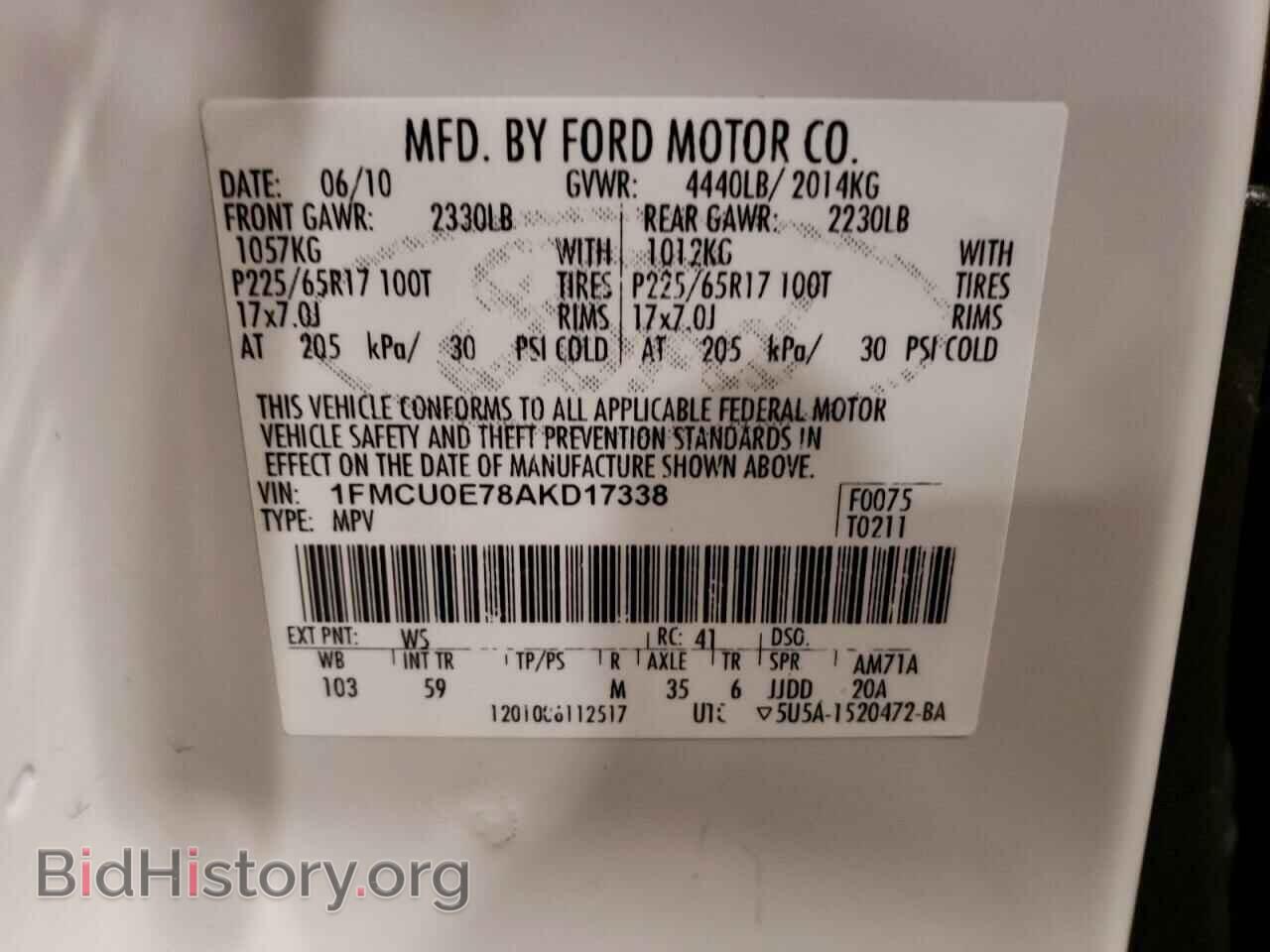 2010 FORD ESCAPE - VIN: 1FMCU0E78AKD17338 - Фото 13