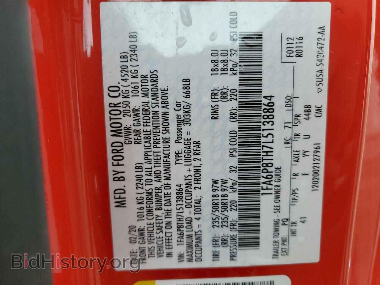 2020 FORD ALL Models - VIN: 1FA6P8TH7L5138864 - Фото 12