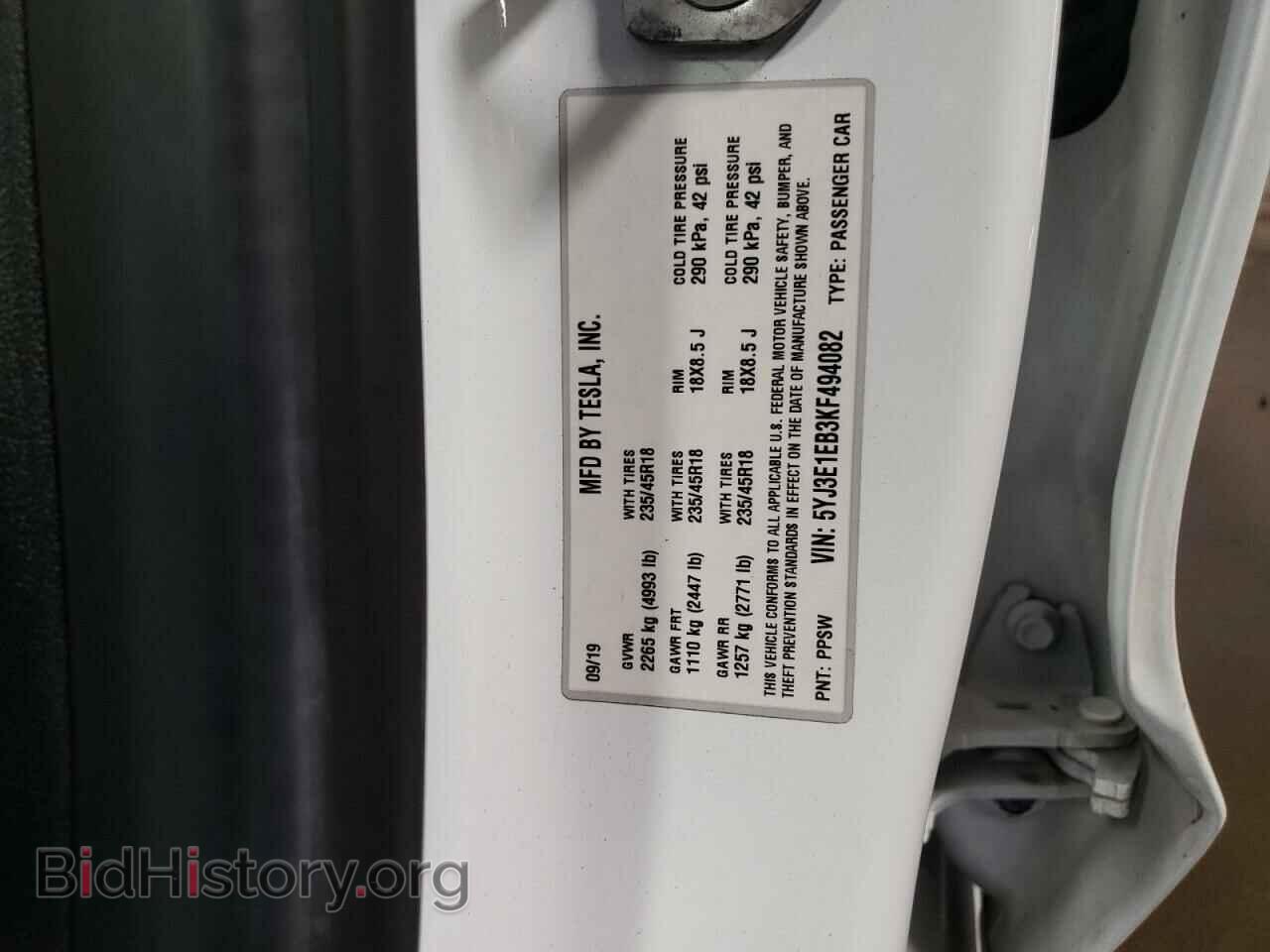 2019 TESLA MODEL 3 - VIN: 5YJ3E1EB3KF494082 - Фото 13