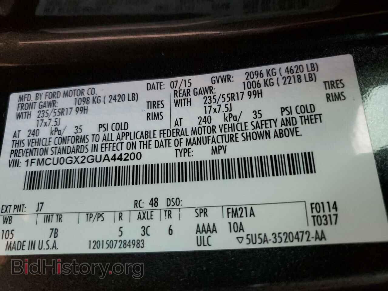 2016 FORD ESCAPE - VIN: 1FMCU0GX2GUA44200 - Фото 13