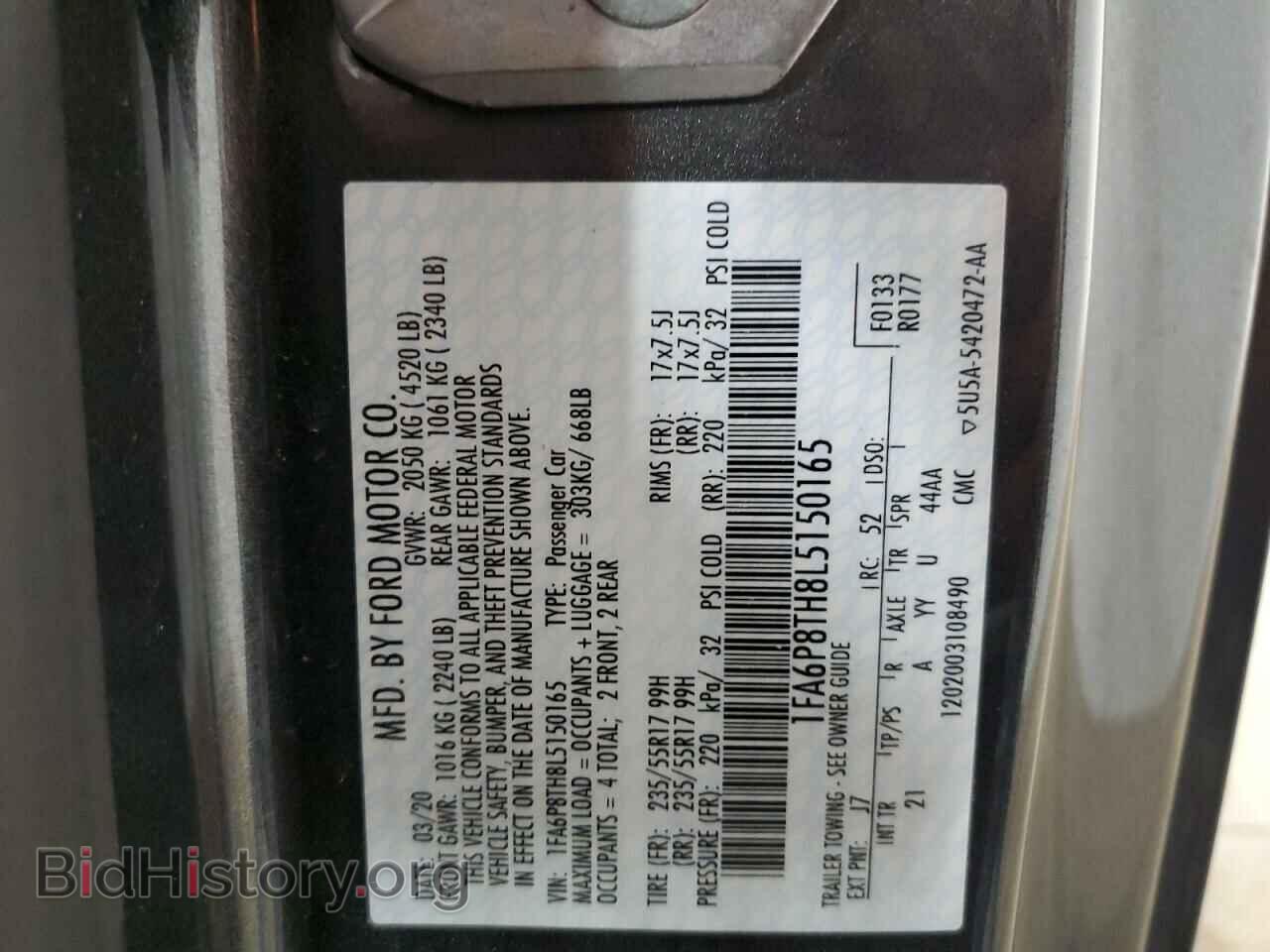 2020 FORD ALL Models - VIN: 1FA6P8TH8L5150165 - Фото 12