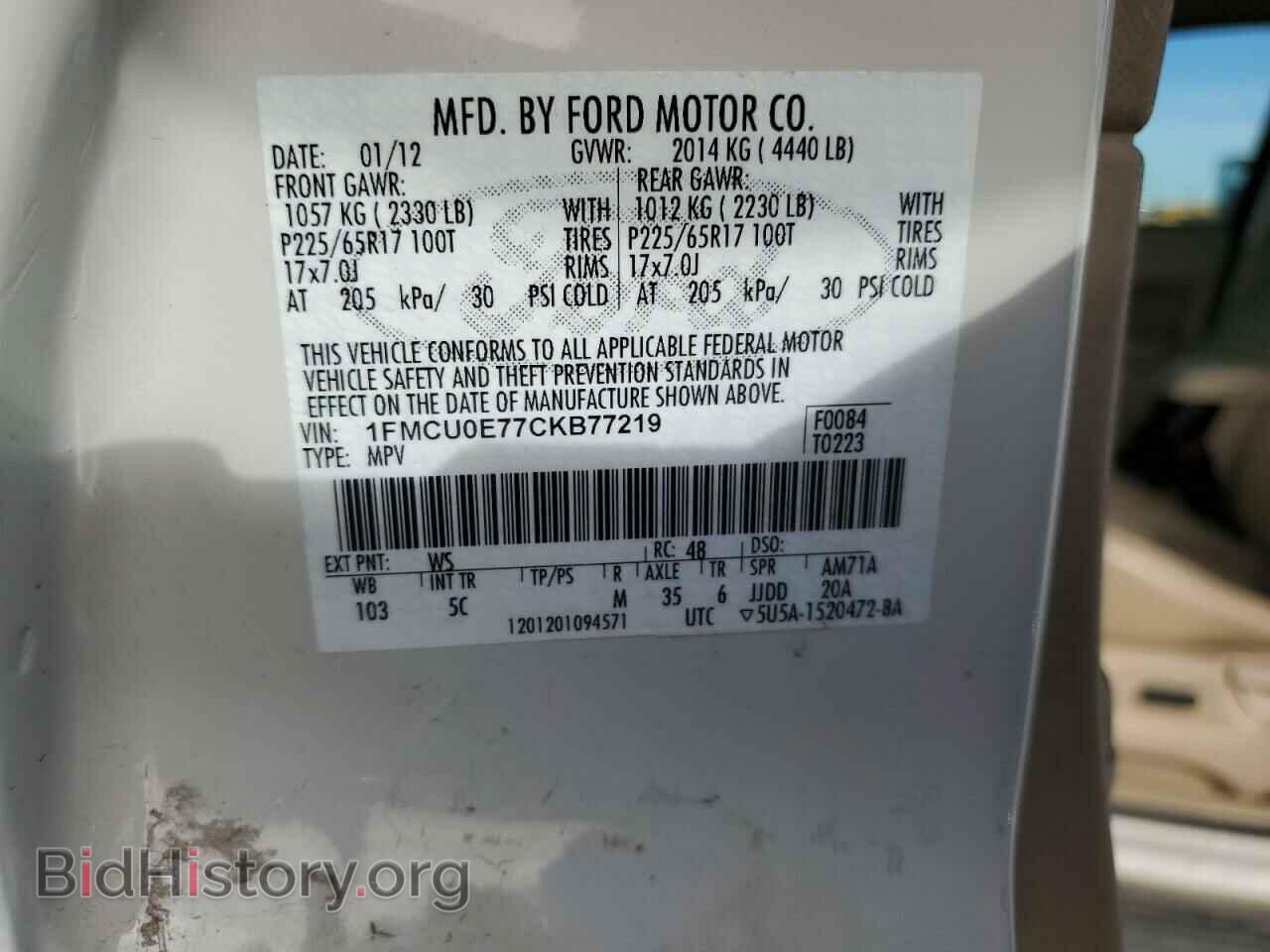 2012 FORD ESCAPE - VIN: 1FMCU0E77CKB77219 - Фото 13