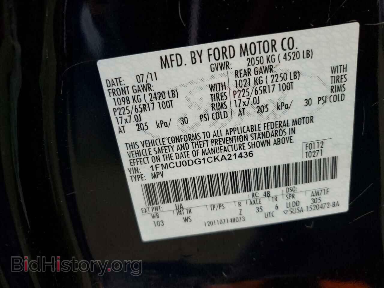 2012 FORD ESCAPE - VIN: 1FMCU0DG1CKA21436 - Фото 13