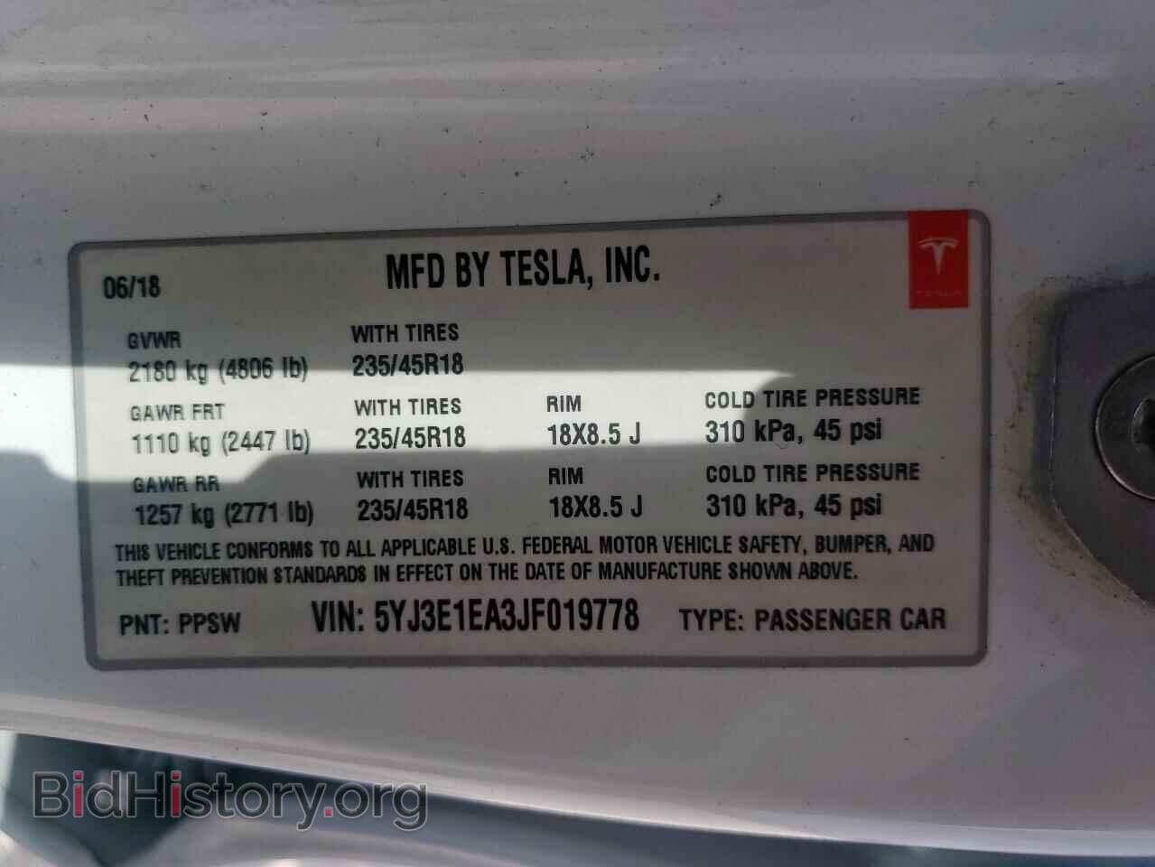 2018 TESLA MODEL 3 - VIN: 5YJ3E1EA3JF019778 - Фото 13