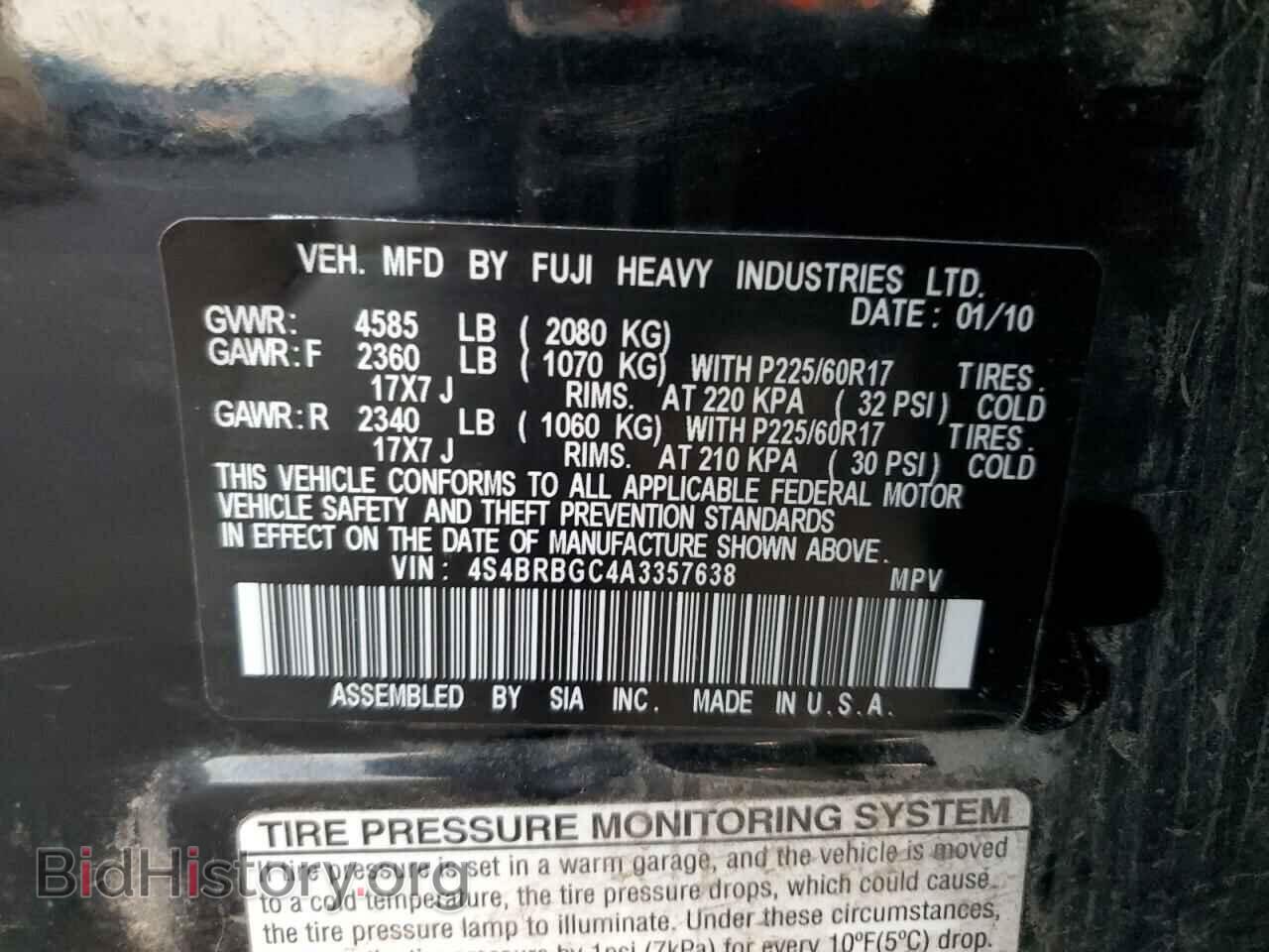 2010 SUBARU OUTBACK - VIN: 4S4BRBGC4A3357638 - Фото 12