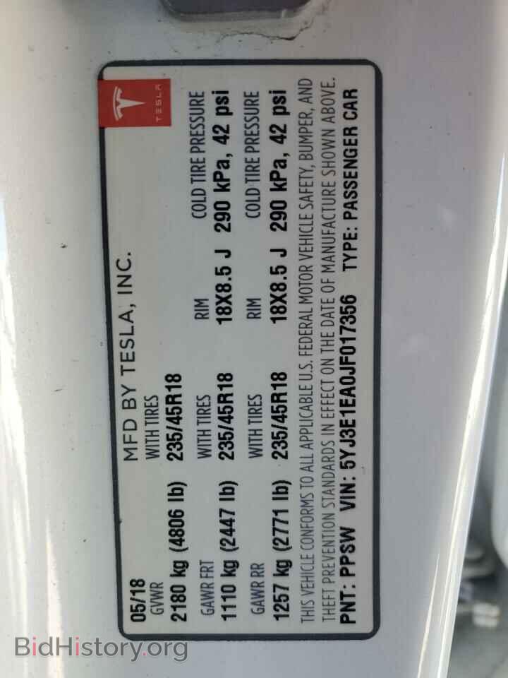 2018 TESLA MODEL 3 - VIN: 5YJ3E1EA0JF017356 - Фото 12