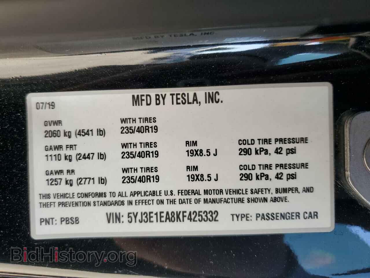 2019 TESLA MODEL 3 - VIN: 5YJ3E1EA8KF425332 - Фото 13