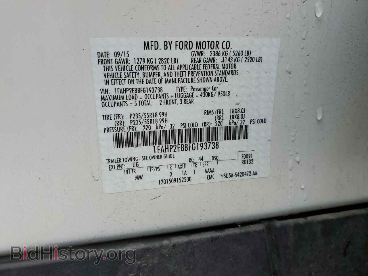 2015 FORD TAURUS - VIN: 1FAHP2E88FG193738 - Фото 12