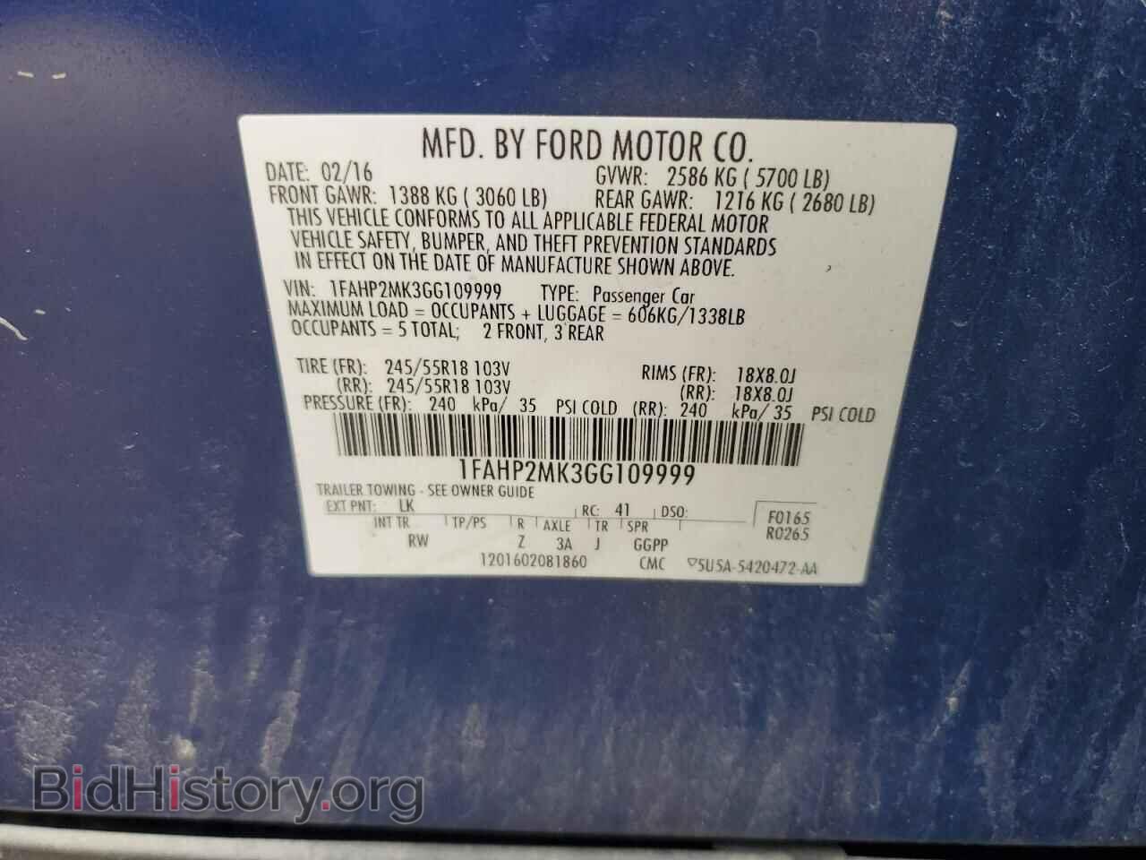 2016 FORD TAURUS - VIN: 1FAHP2MK3GG109999 - Photo 12