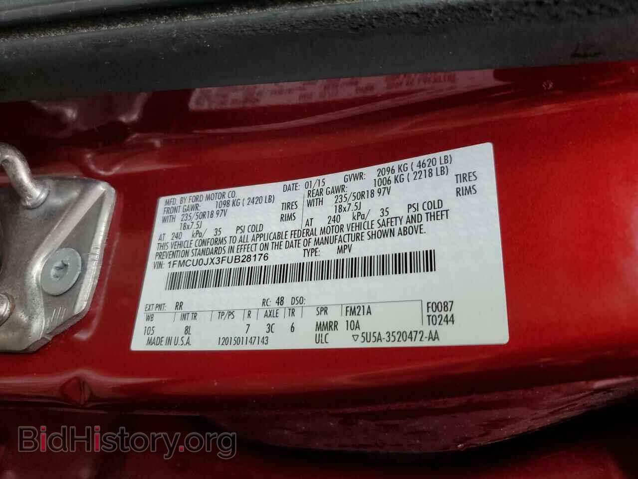 2015 FORD ESCAPE - VIN: 1FMCU0JX3FUB28176 - Фото 13