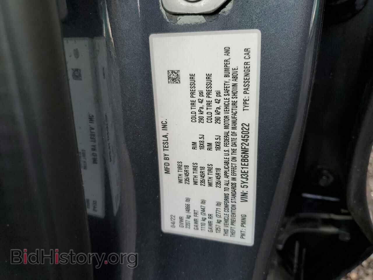 2022 TESLA MODEL 3 - VIN: 5YJ3E1EB6NF245022 - Фото 12