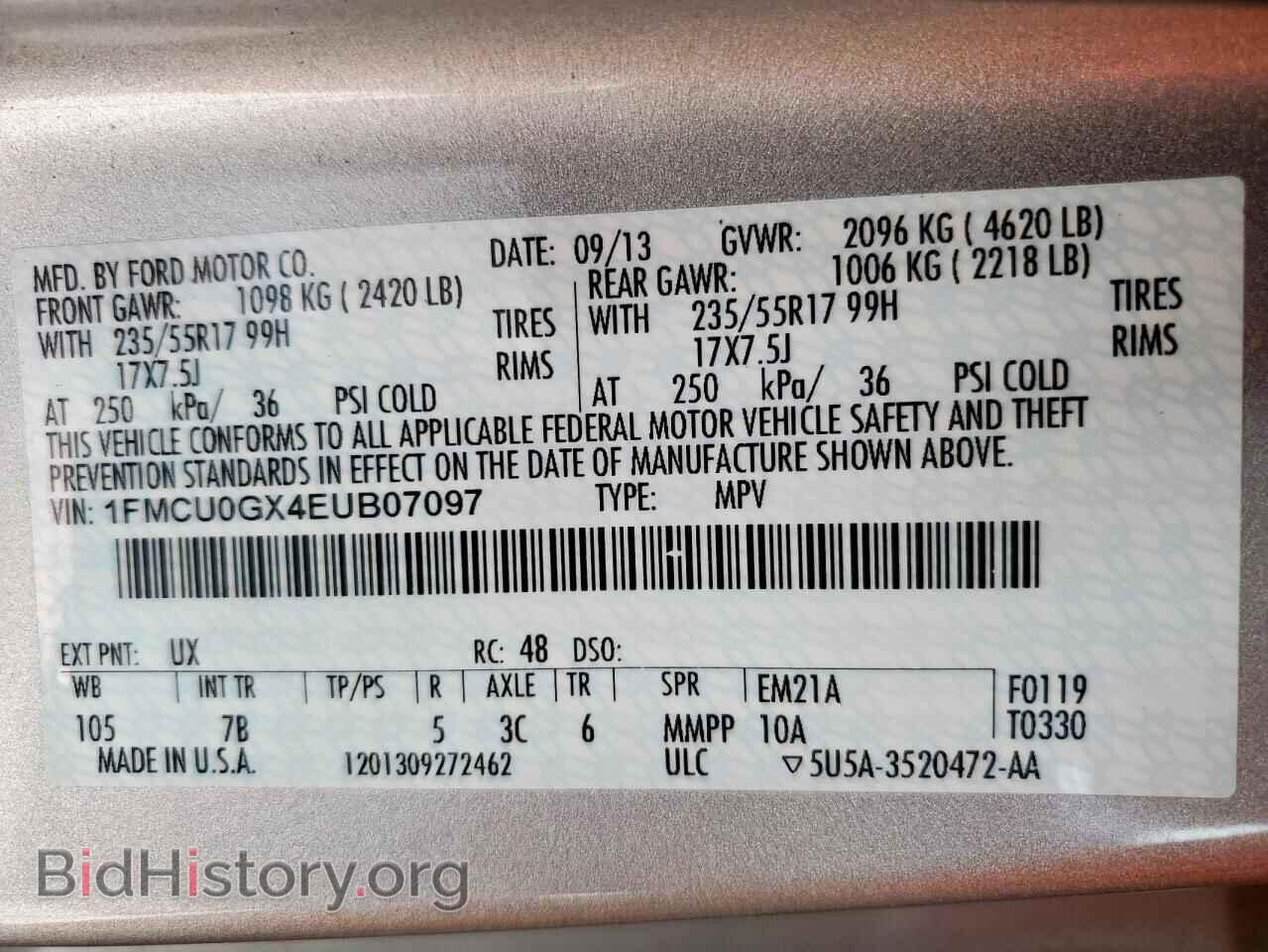 2014 FORD ESCAPE - VIN: 1FMCU0GX4EUB07097 - Фото 13