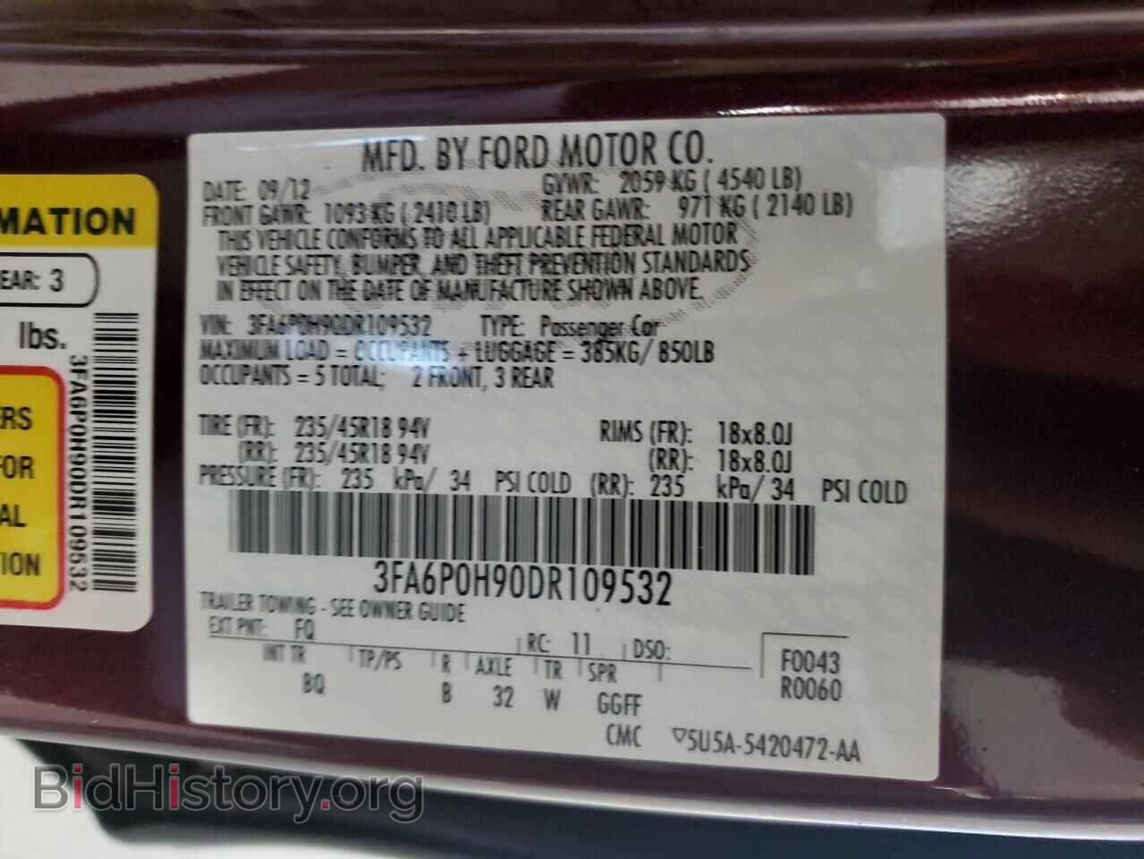 2013 FORD FUSION - VIN: 3FA6P0H90DR109532 - Фото 12