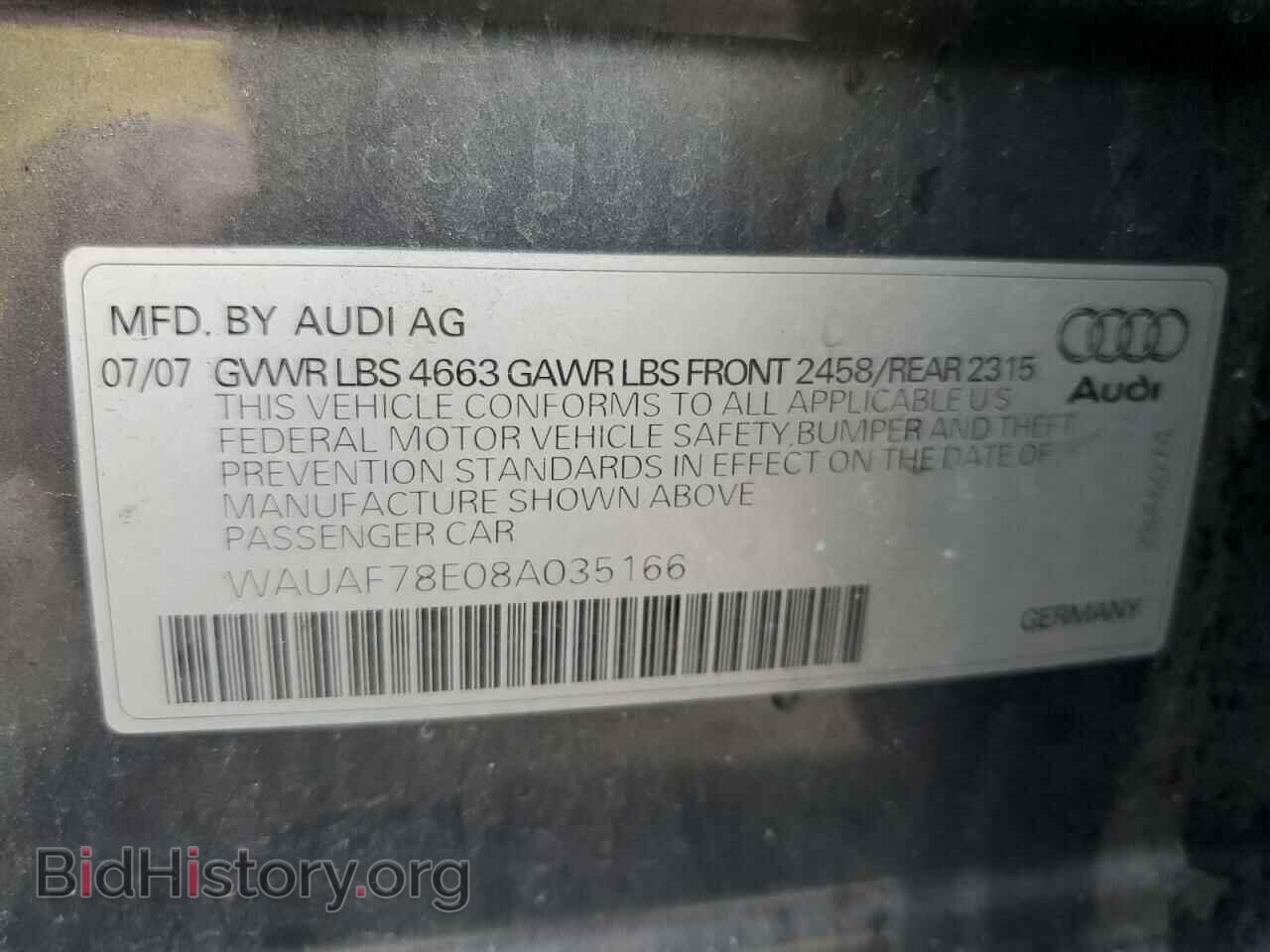 2008 AUDI A4 - VIN: WAUAF78E08A035166 - Фото 12