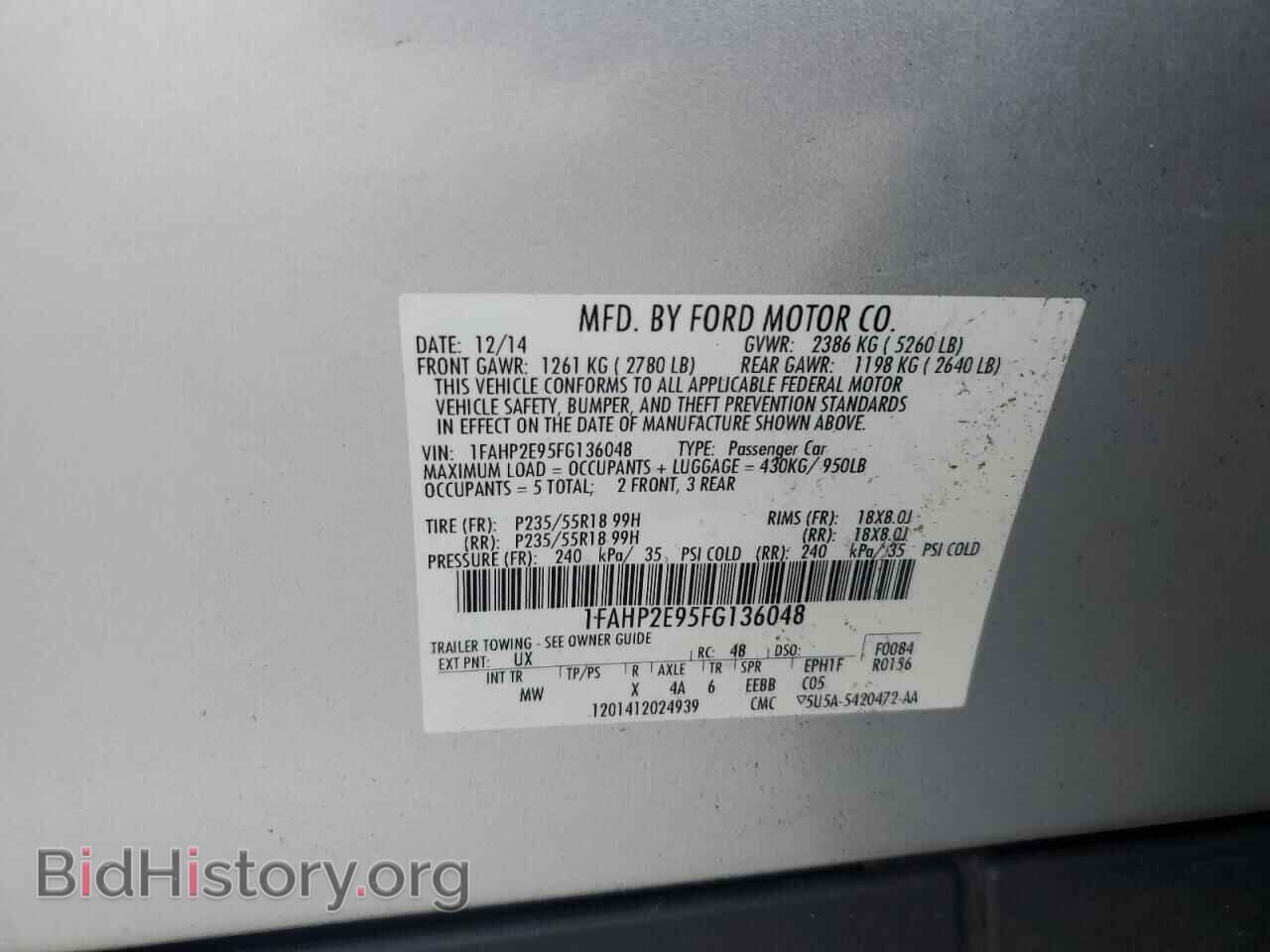 2015 FORD TAURUS - VIN: 1FAHP2E95FG136048 - Фото 12