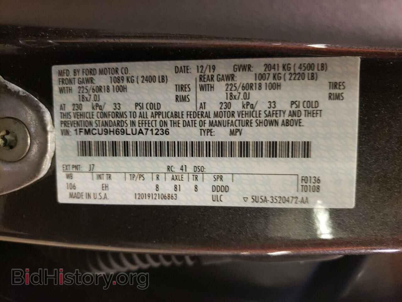 2020 FORD ESCAPE - VIN: 1FMCU9H69LUA71236 - Photo 12