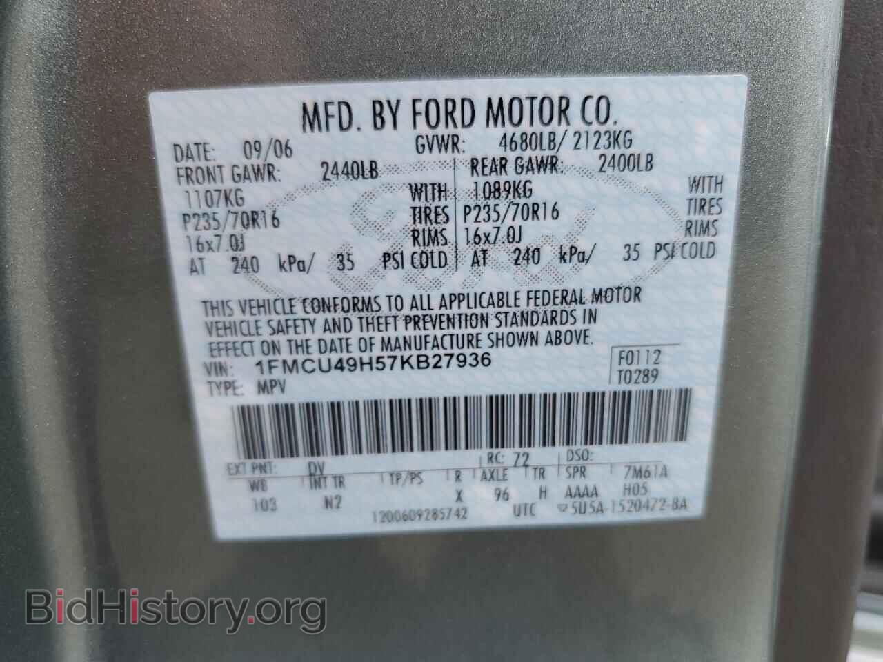 2007 FORD ESCAPE - VIN: 1FMCU49H57KB27936 - Фото 13