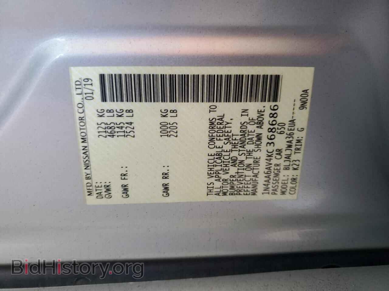 2019 NISSAN MAXIMA - VIN: 1N4AA6AV4KC368686 - Фото 12