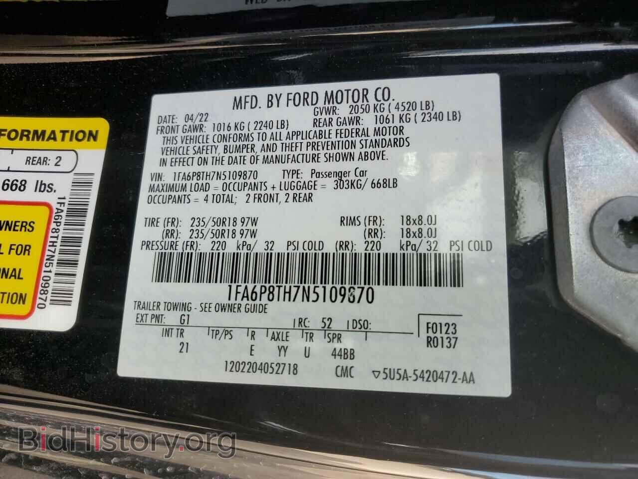 2022 FORD ALL Models - VIN: 1FA6P8TH7N5109870 - Фото 13