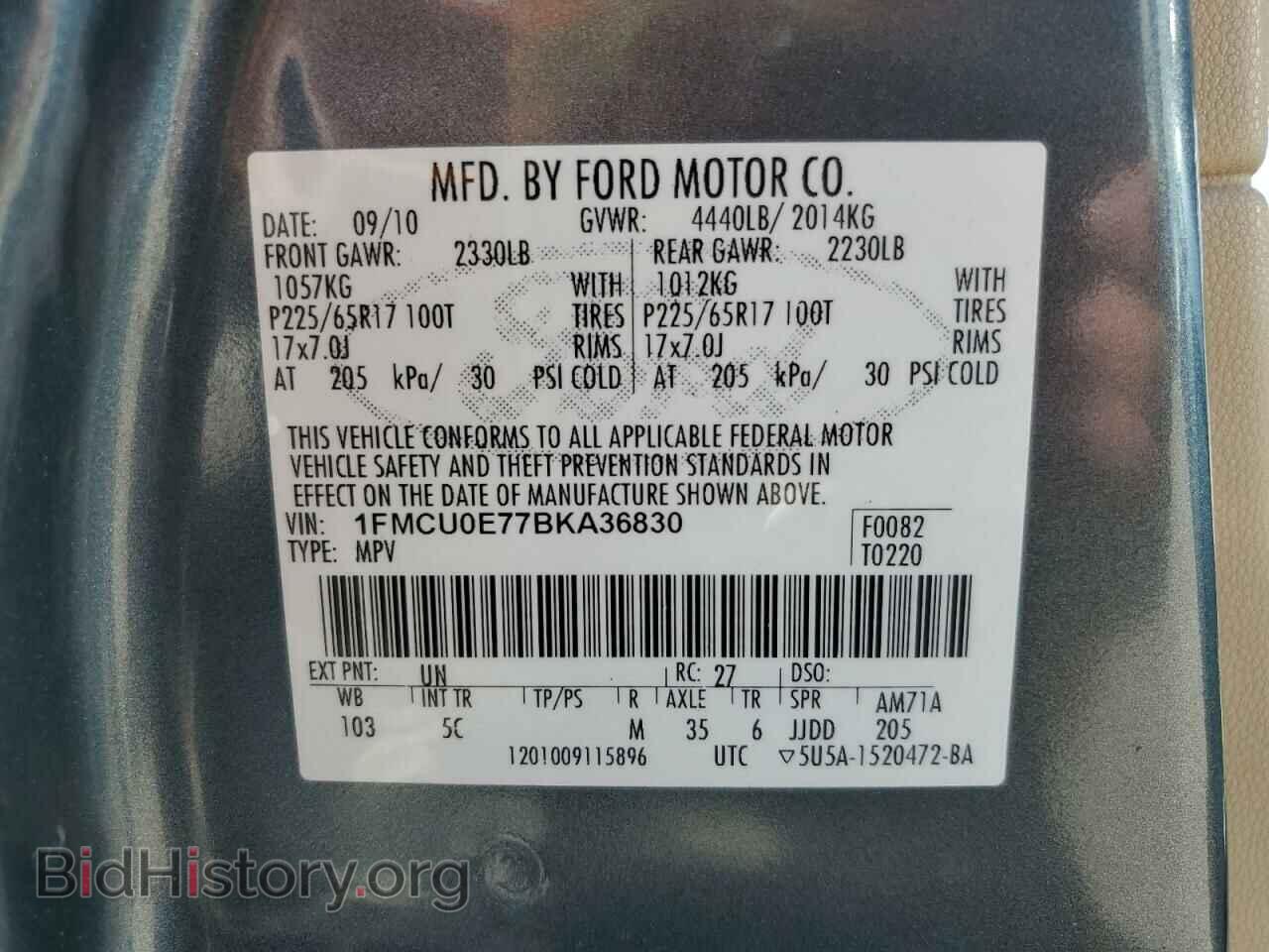 2011 FORD ESCAPE - VIN: 1FMCU0E77BKA36830 - Фото 13
