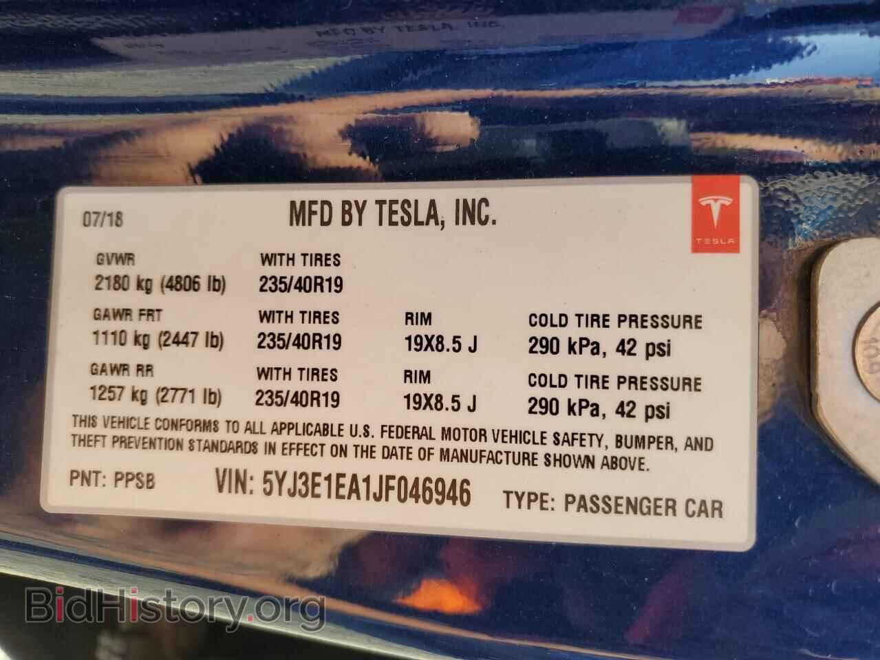 2018 TESLA MODEL 3 - VIN: 5YJ3E1EA1JF046946 - Фото 12