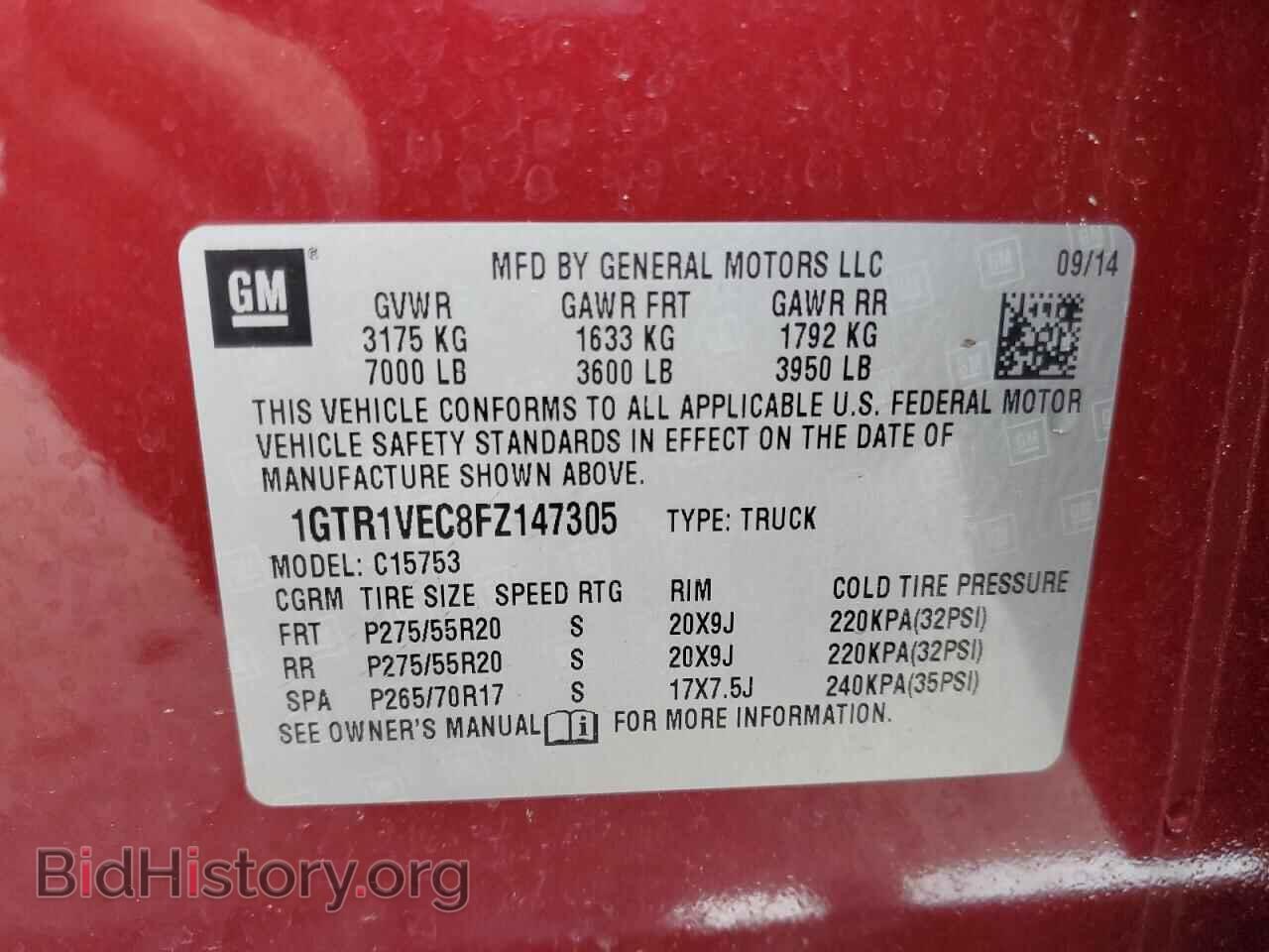 2015 GMC SIERRA - VIN: 1GTR1VEC8FZ147305 - Фото 12